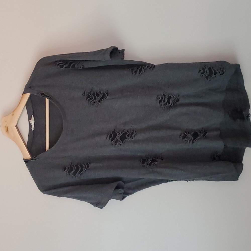 Honey Punch Charcoal Distressed High Low T-Shirt S